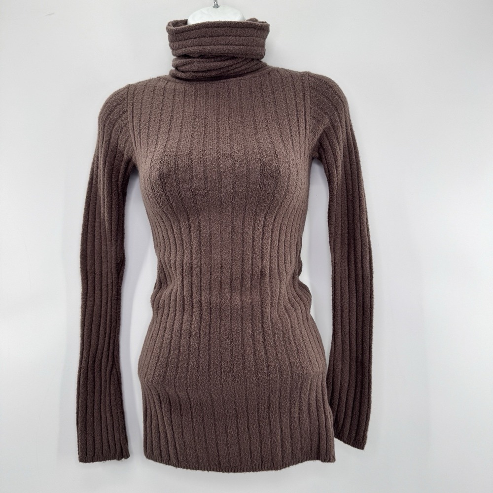 Free People Brown Ribbed Turtleneck Mini Dress